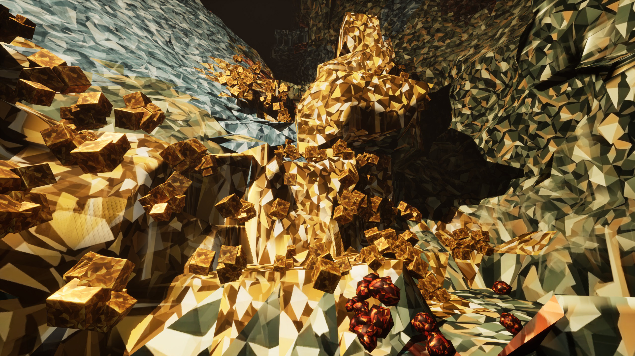 Glittering pyrite crystal formations covering a cave wall